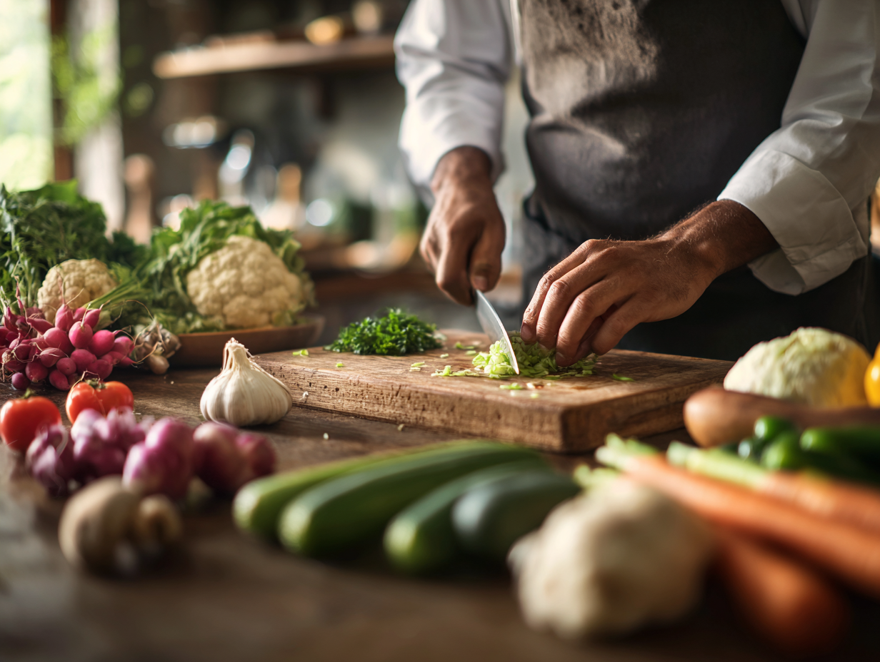 Процес приготування здорової їжі з різними інгредієнтами