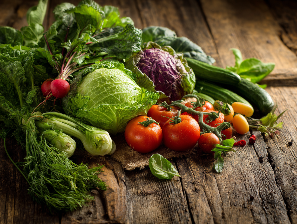 Різноманітні свіжі продукти та інгредієнти